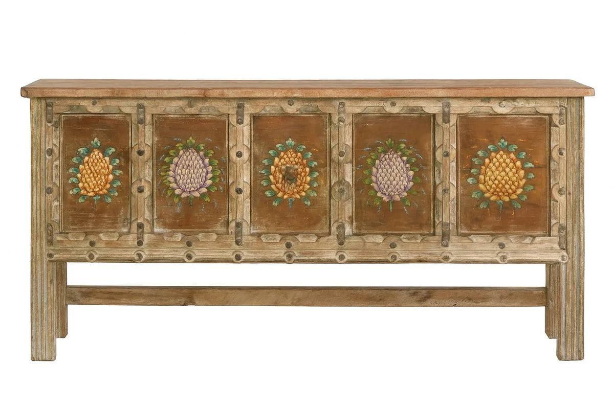 Dhanbad Reclaimed Teak Hand-Painted Floral Panel Console Table - DOBRI ARTS AU