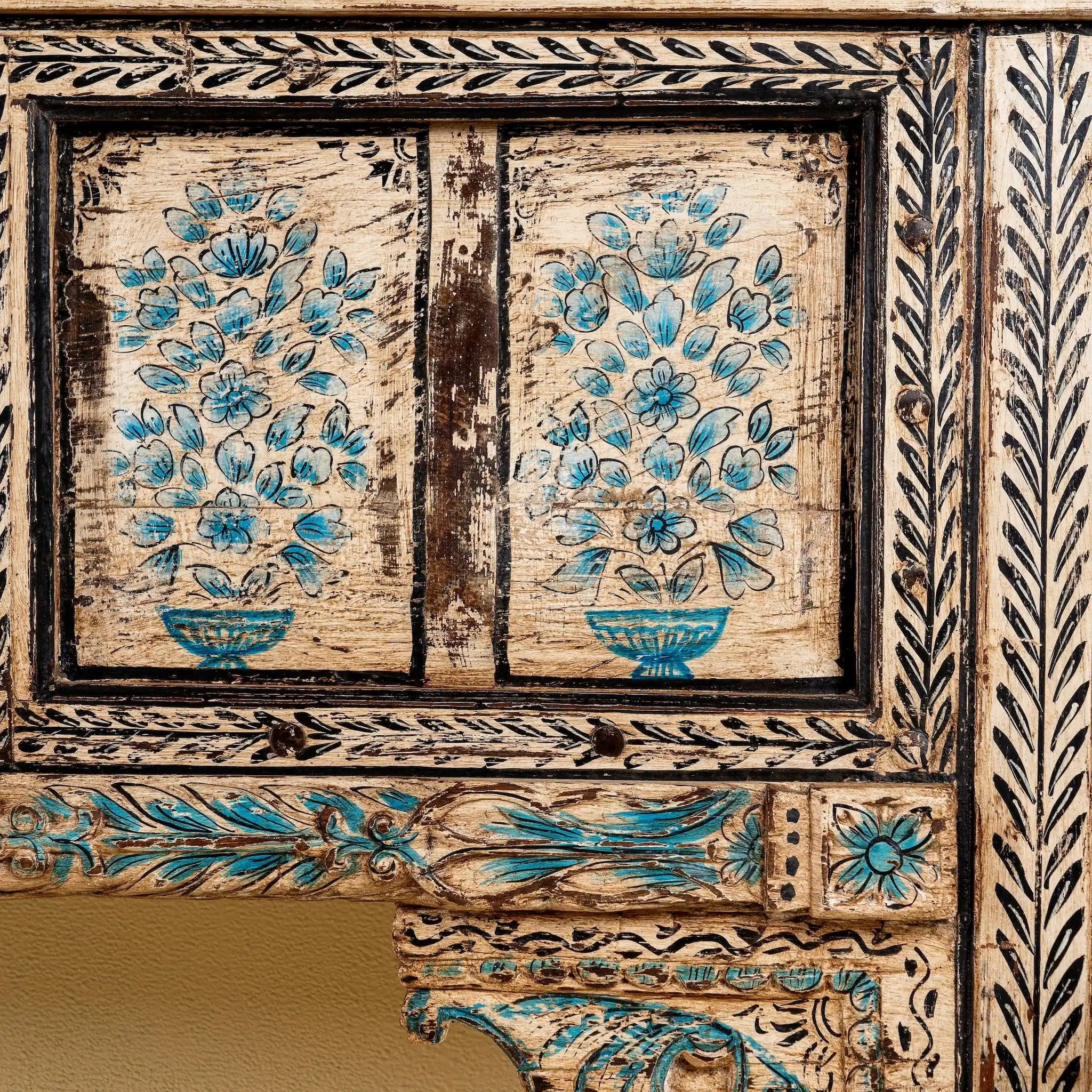 Dhanuk Hand-Painted Floral Console Table - DOBRI ARTS AU