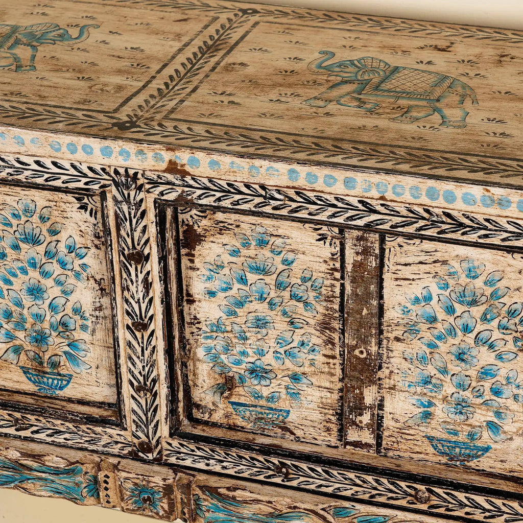 Dhanuk Hand-Painted Floral Console Table - DOBRI ARTS AU