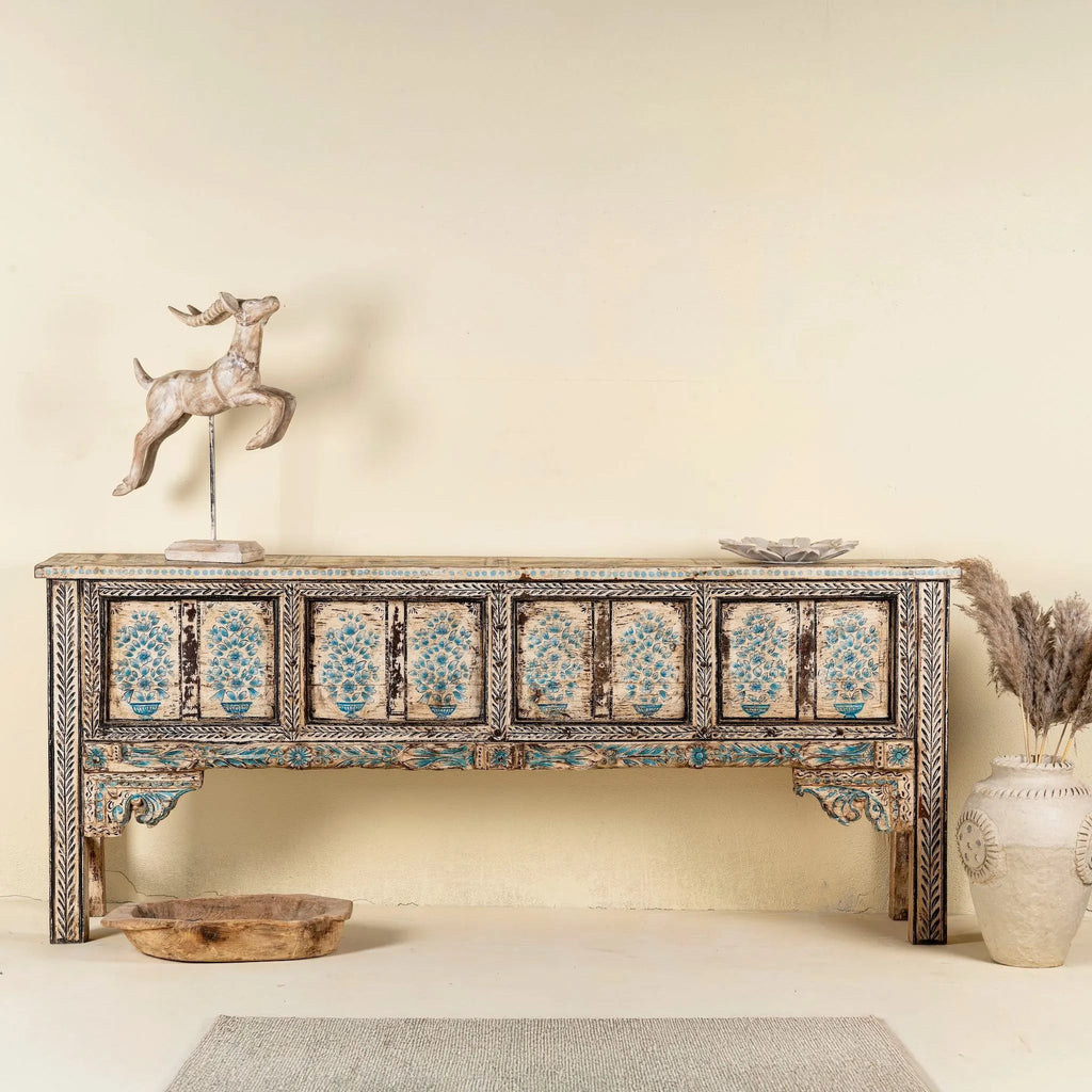 Dhanuk Hand-Painted Floral Console Table - DOBRI ARTS AU