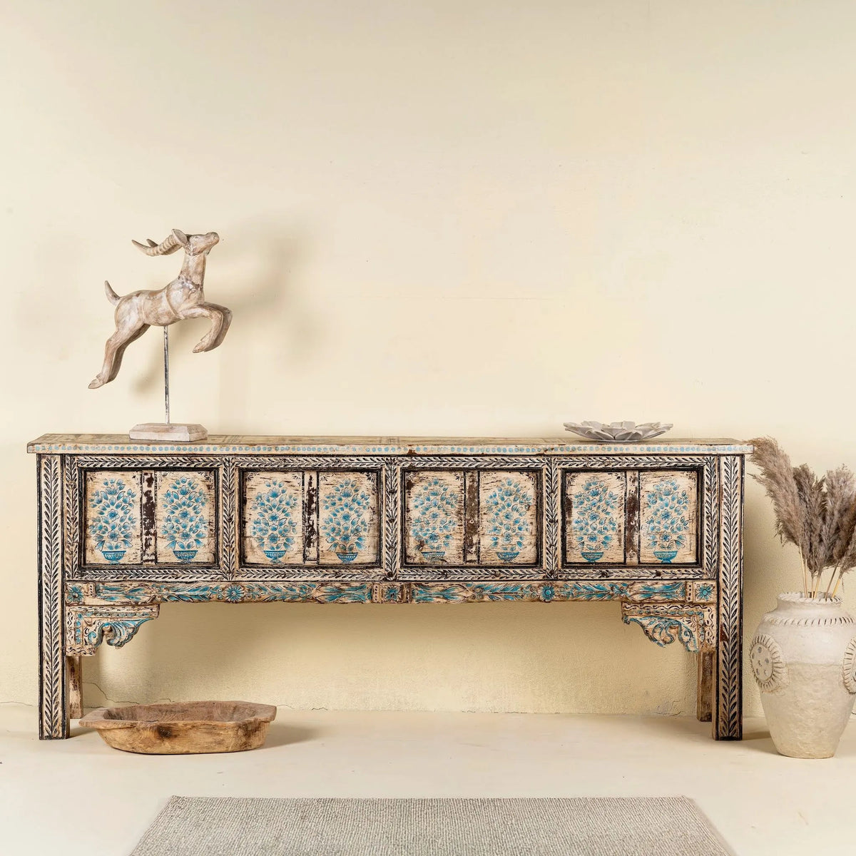 Dhanuk Hand-Painted Floral Console Table - DOBRI ARTS AU