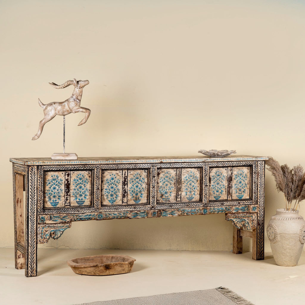 Dhanuk Hand-Painted Floral Console Table - DOBRI ARTS AU
