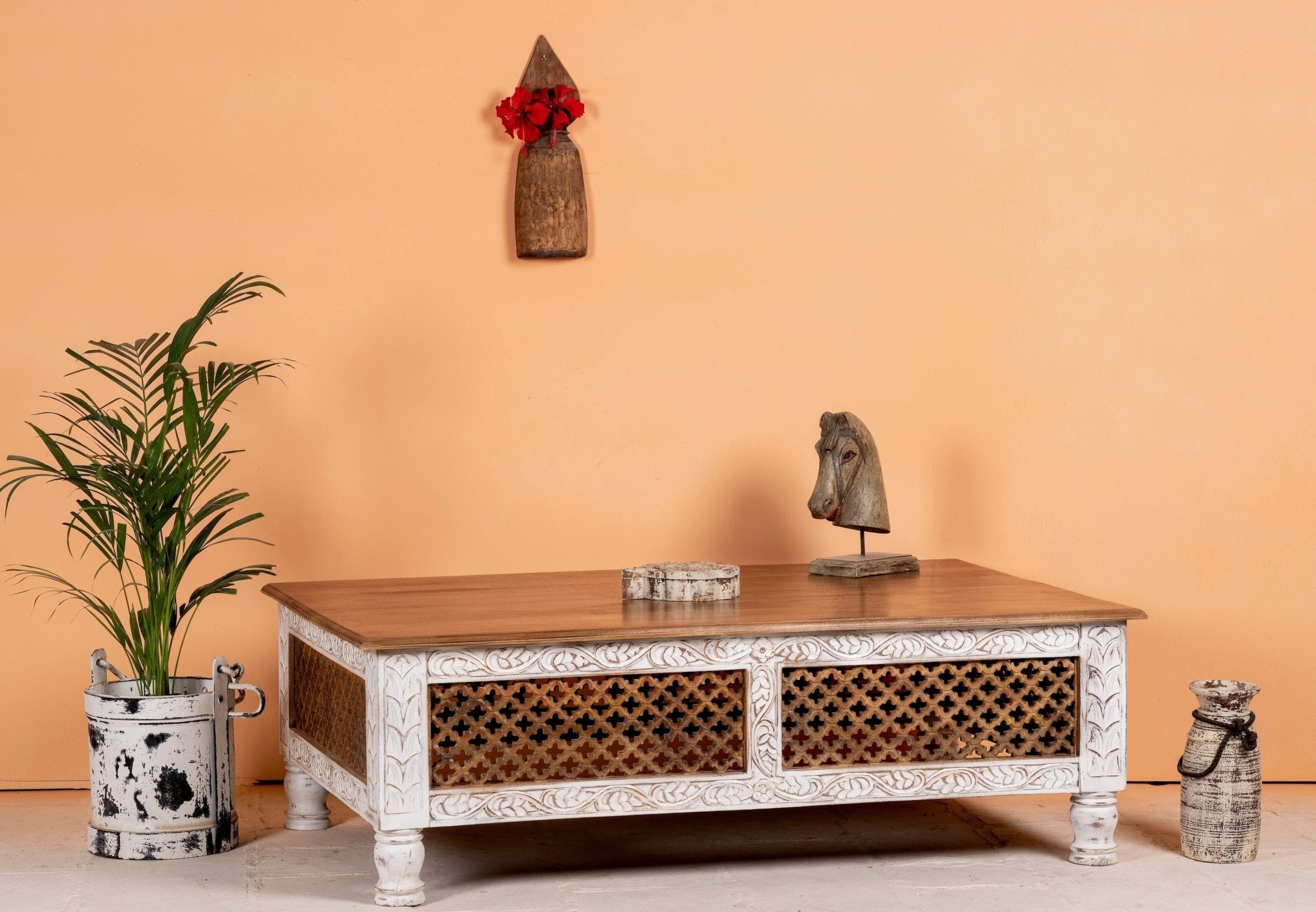 Dhasa Hand-Carved Coffee Table – Mango Wood - DOBRI ARTS AU