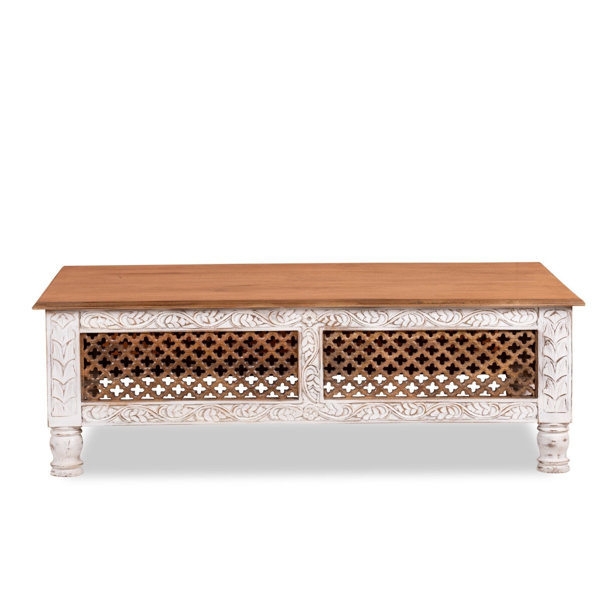 Dhasa Hand-Carved Coffee Table – Mango Wood - DOBRI ARTS AU