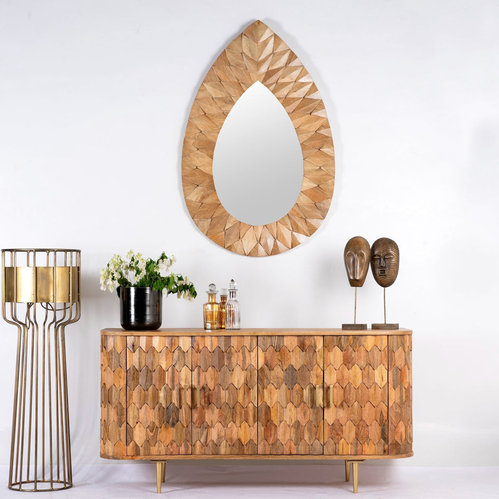 Dheera Faceted Mango Wood Sideboard with Brass Legs - DOBRI ARTS AU