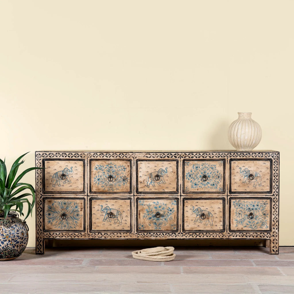 Dhita Hand-Painted Oriental Wooden Sideboard - DOBRI ARTS AU