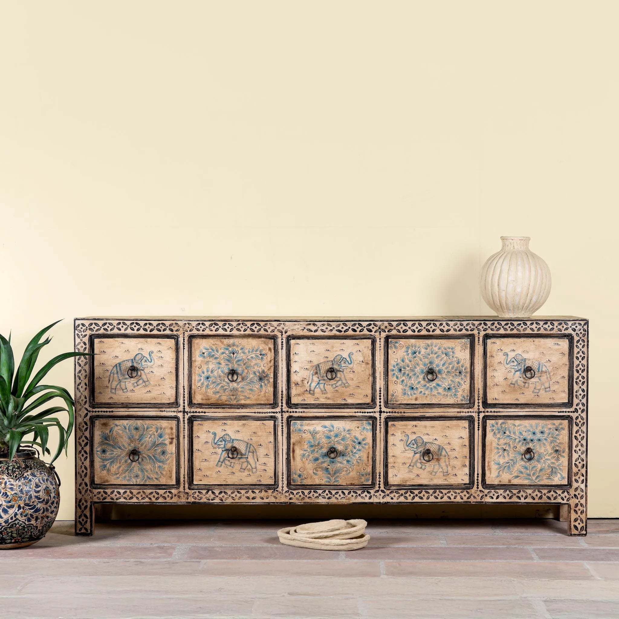 Dhita Hand-Painted Oriental Wooden Sideboard - DOBRI ARTS AU