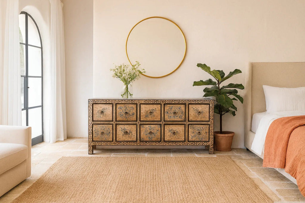 Dhita Hand-Painted Oriental Wooden Sideboard - DOBRI ARTS AU