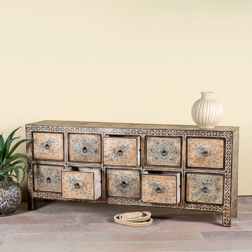 Dhita Hand-Painted Oriental Wooden Sideboard - DOBRI ARTS AU