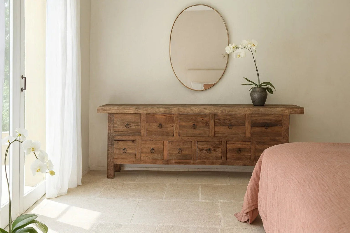 Dhwani Rustic Multi-Drawer Reclaimed Wood Console Table - DOBRI ARTS AU
