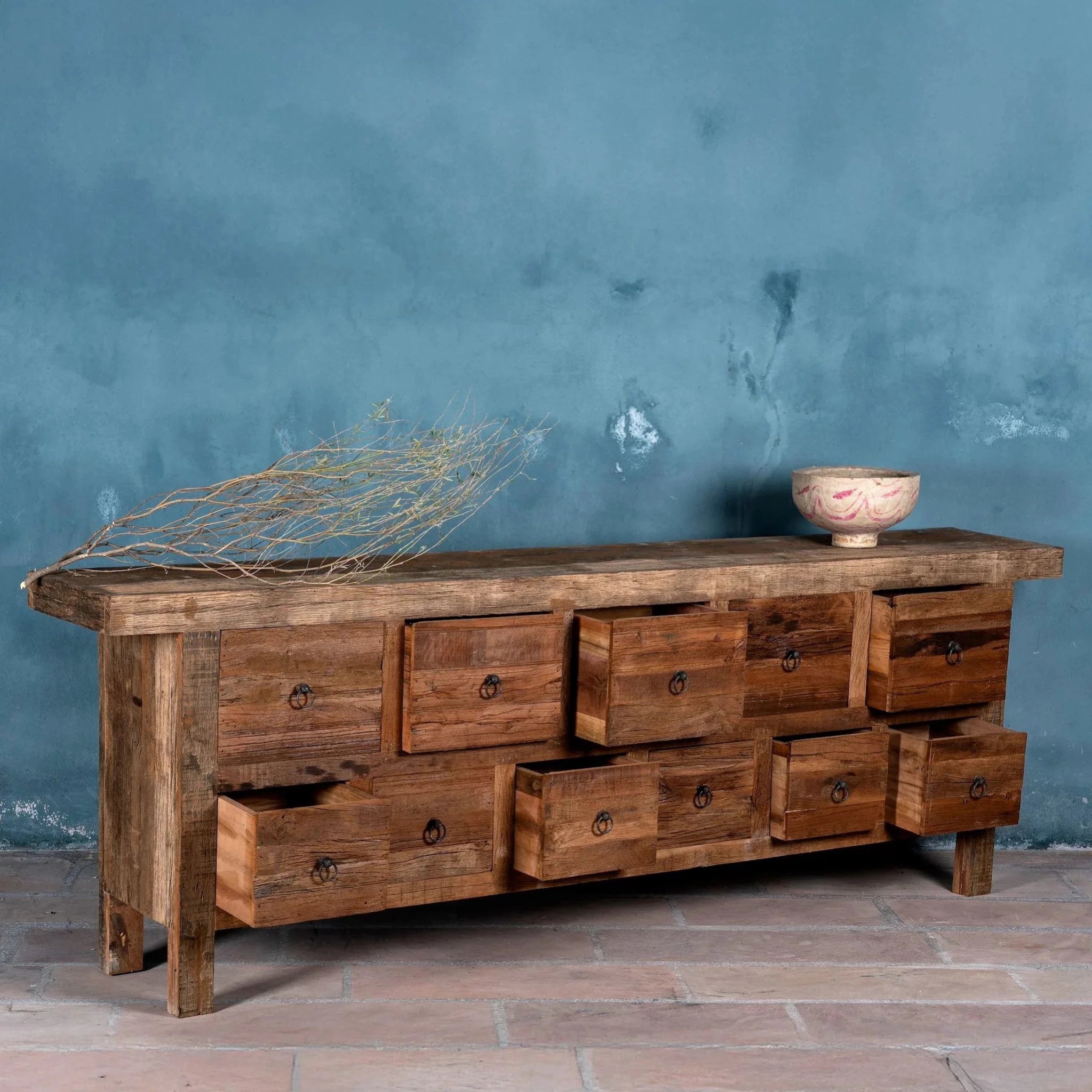 Dhwani Rustic Multi-Drawer Reclaimed Wood Console Table - DOBRI ARTS AU