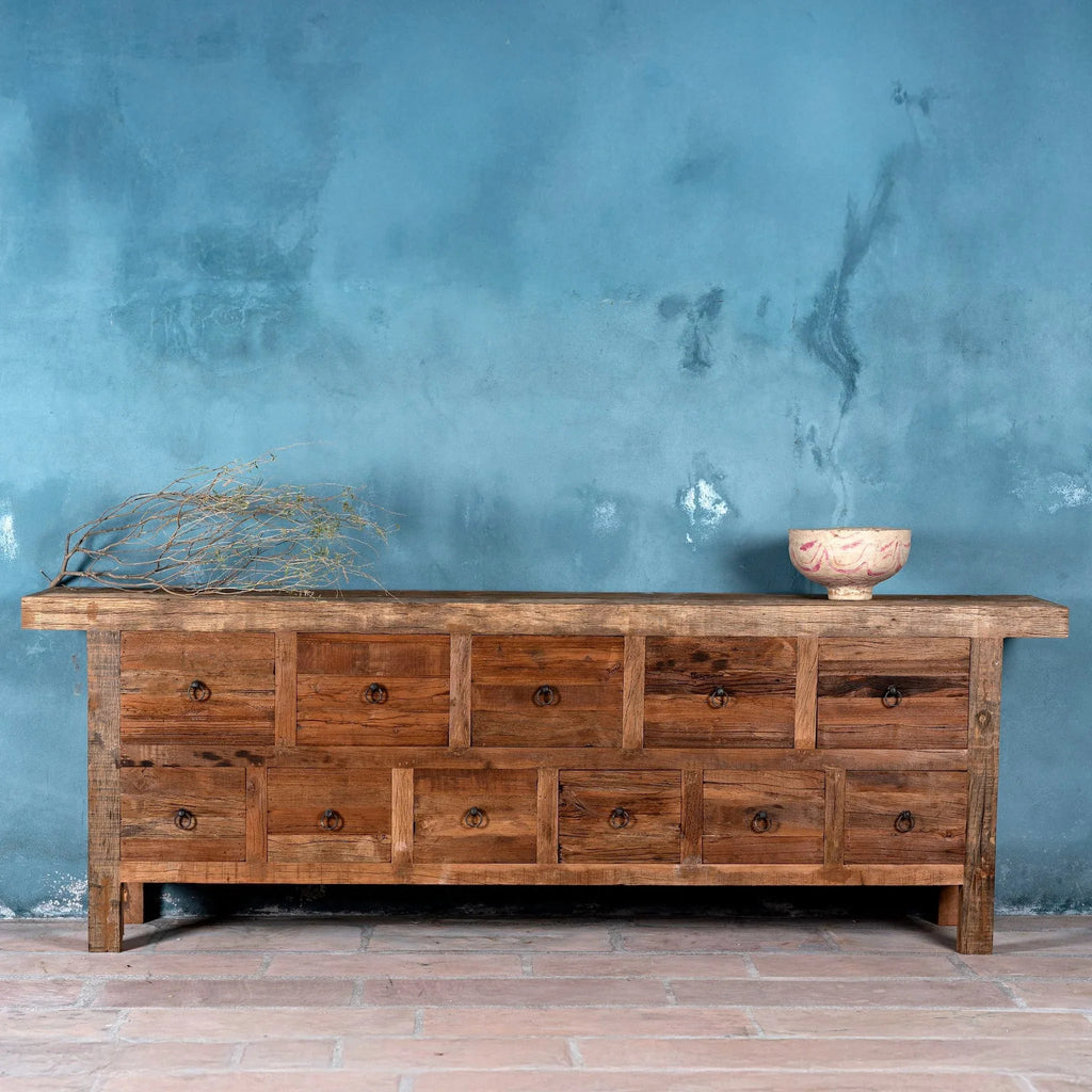 Dhwani Rustic Multi-Drawer Reclaimed Wood Console Table - DOBRI ARTS AU