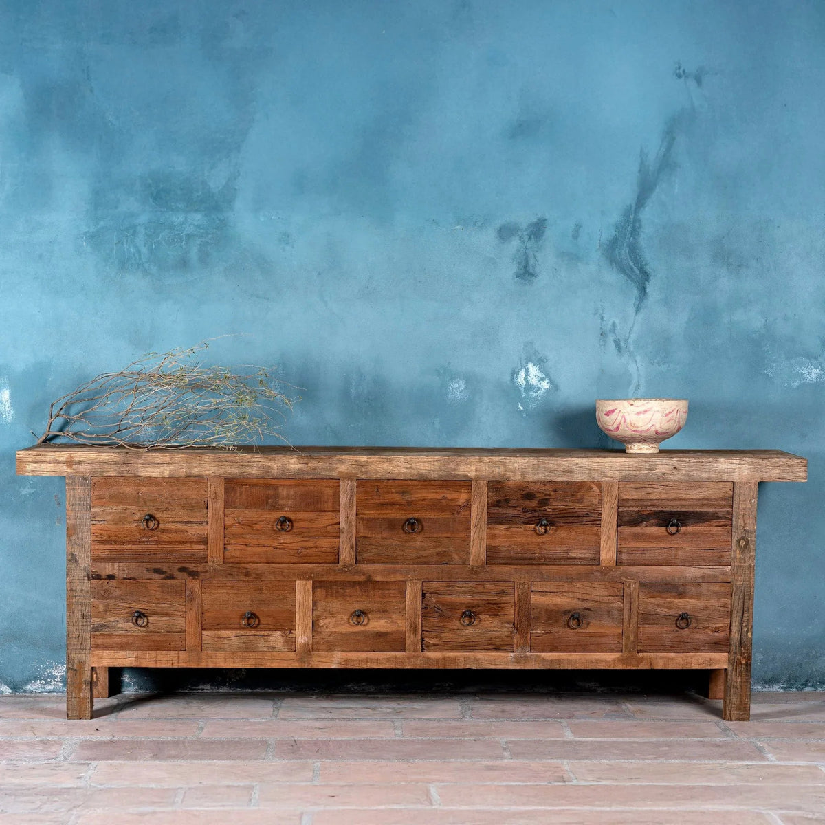 Dhwani Rustic Multi-Drawer Reclaimed Wood Console Table - DOBRI ARTS AU
