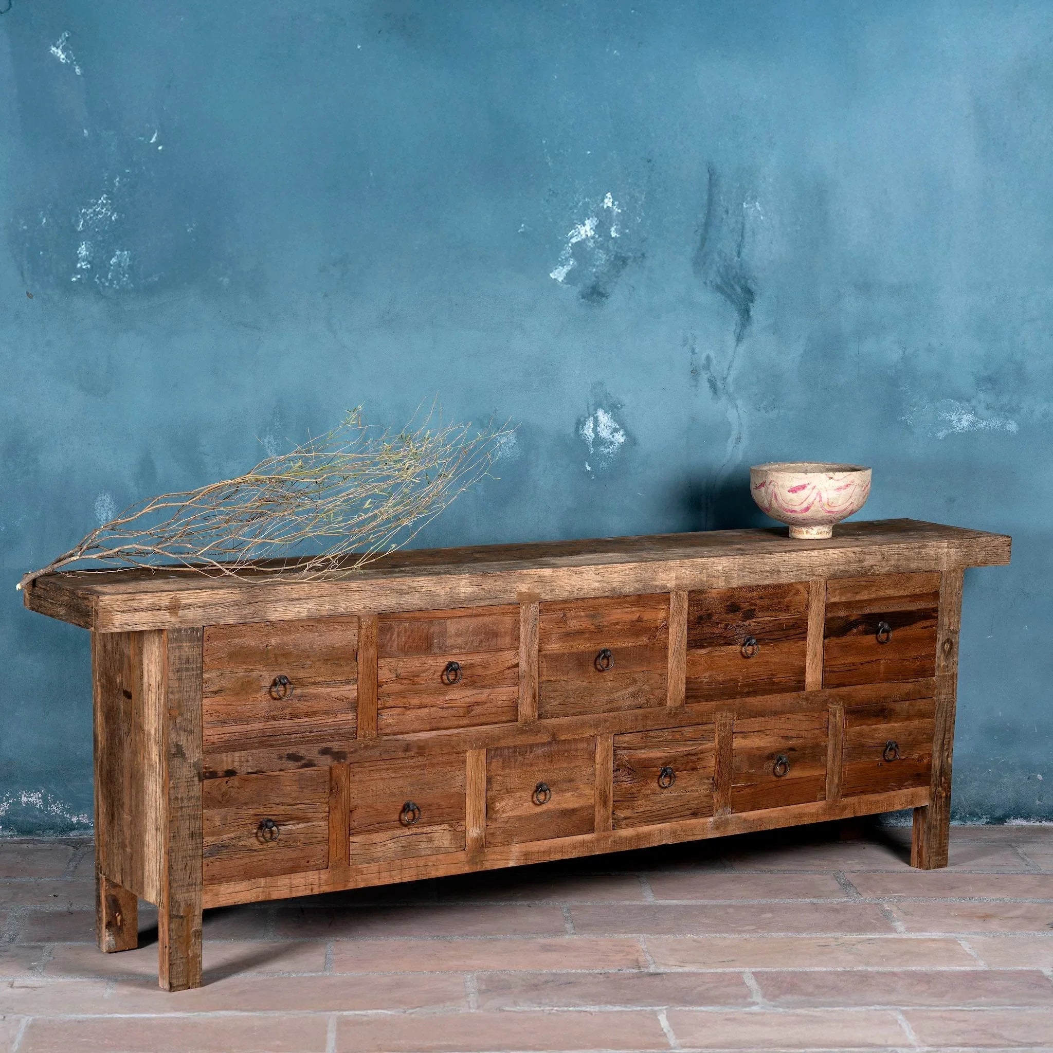 Dhwani Rustic Multi-Drawer Reclaimed Wood Console Table - DOBRI ARTS AU
