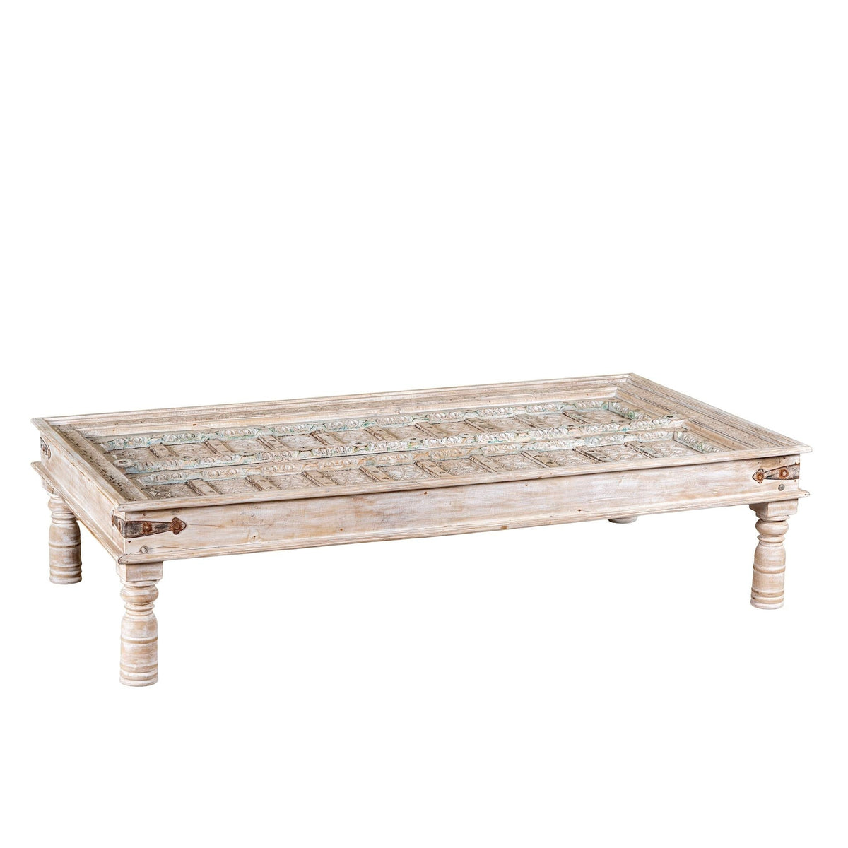 Dhyana Large Hand-Carved Whitewashed Coffee Table - DOBRI ARTS AU