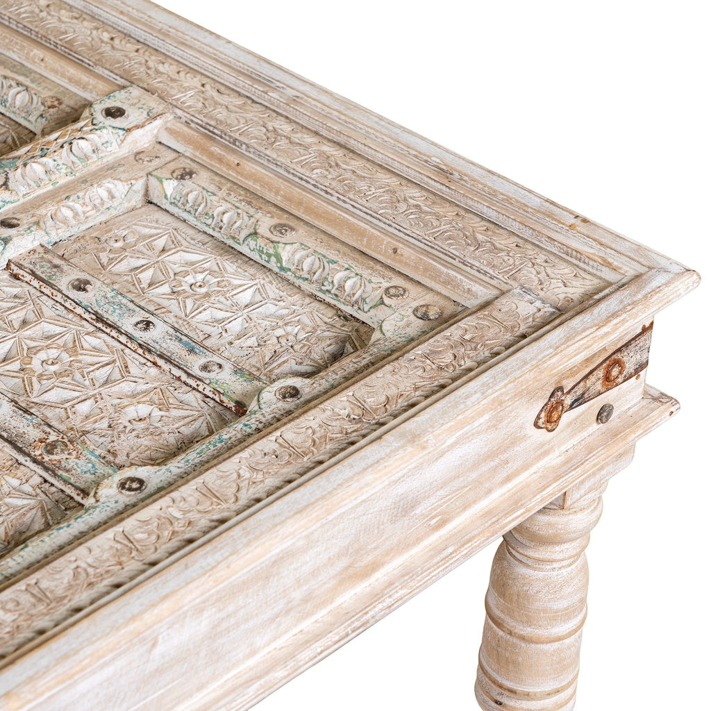 Dhyana Large Hand-Carved Whitewashed Coffee Table - DOBRI ARTS AU