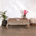 Distressed Carved Wooden Square Coffee Table - DOBRI ARTS AU