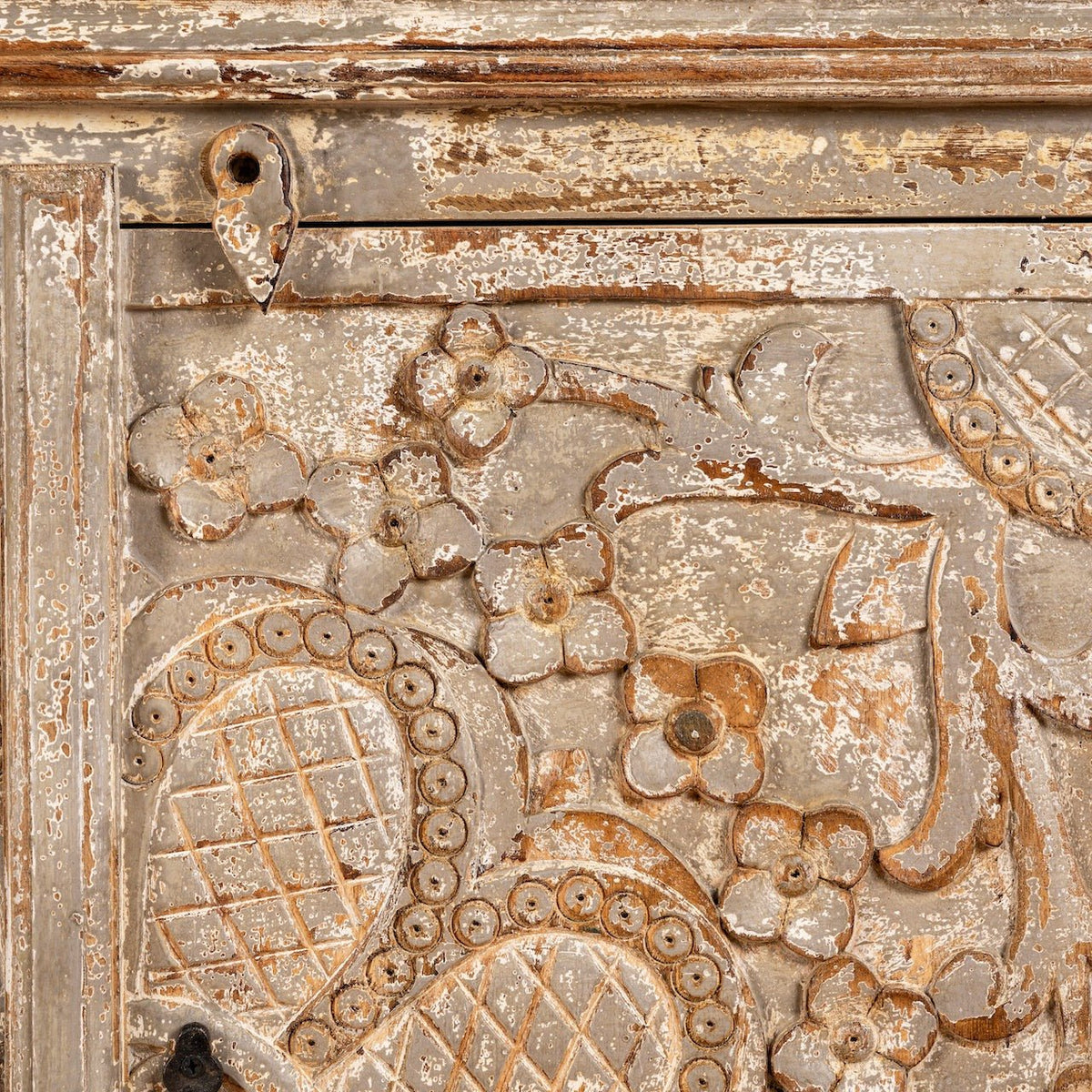 Distressed Floral Carved Wooden Storage Cabinet - DOBRI ARTS AU