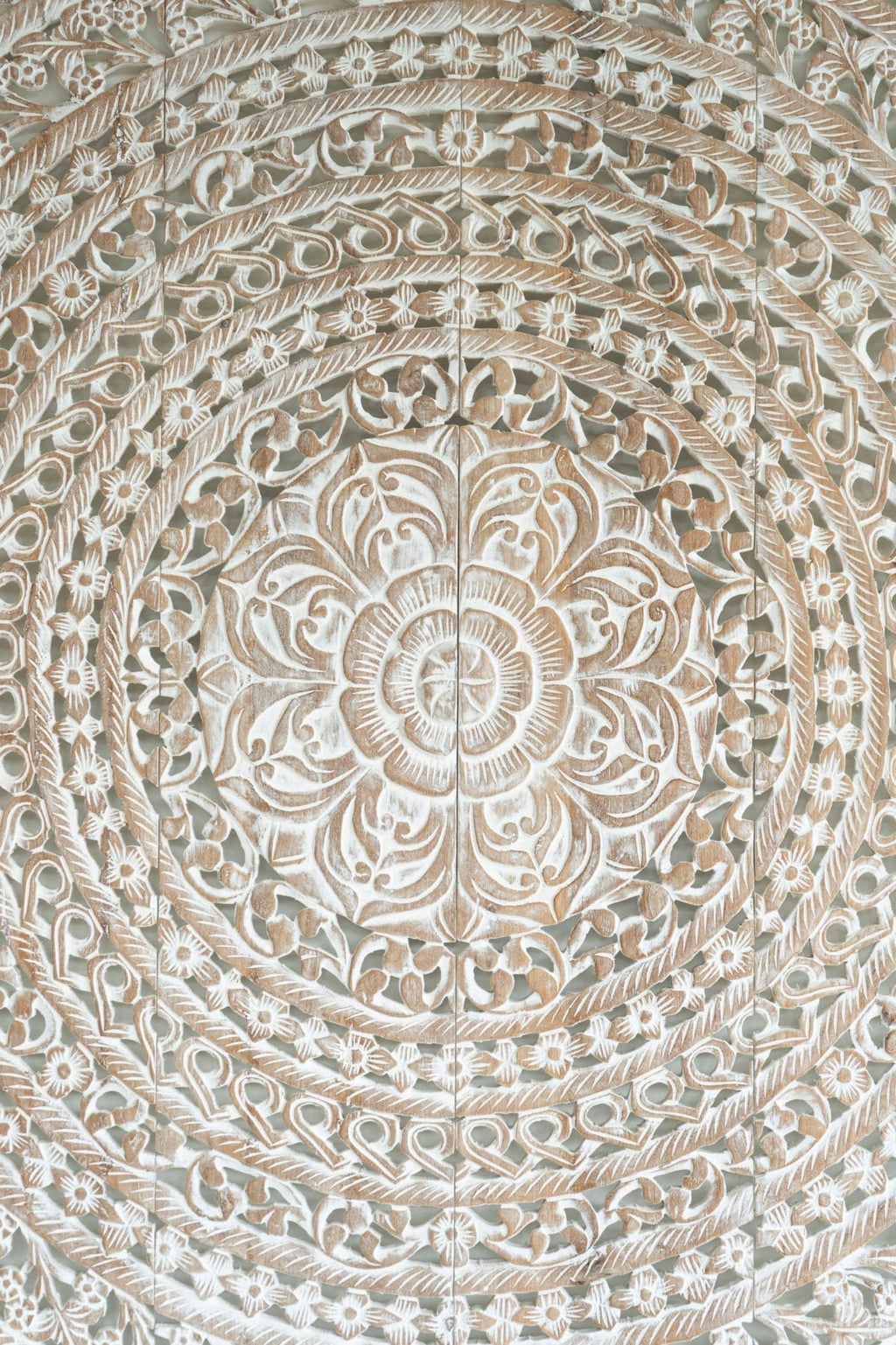 Distressed Hand Carved Mango Wood Mandala Headboard – Ornate Floral Medallion Boho Wall Panel - DOBRI ARTS AU