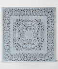 Distressed Light Blue Hand Carved Solid Wood Mandala Headboard – Ornate Floral Scrollwork Boho Wall Panel - DOBRI ARTS AU