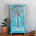 Distressed Turquoise Hand-Carved Wooden Storage Cabinet - DOBRI ARTS AU