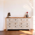 Distressed White Wooden Sideboard with Geometric Drawer Fronts - DOBRI ARTS AU