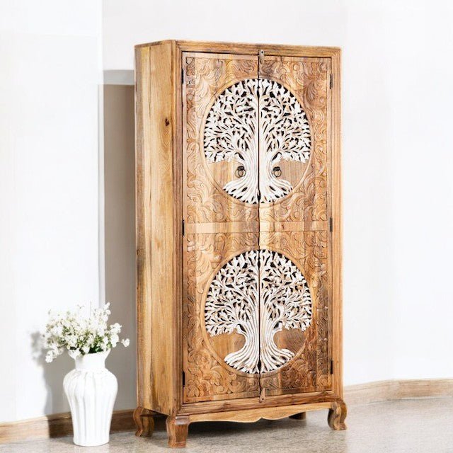 Double Tree of Life Hand-Carved Wooden Storage Cabinet - DOBRI ARTS AU