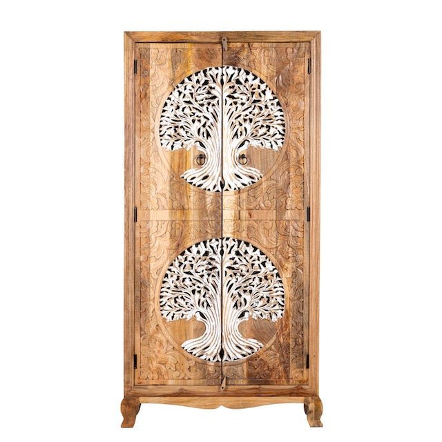 Double Tree of Life Hand-Carved Wooden Storage Cabinet - DOBRI ARTS AU