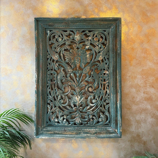 Handcrafted wooden carved panel with intricate patterns, ideal for vintage wall decor, antique wall art, and retro home decorwall decor,
wall art,
wall accents,
large wall art,
big wall decor,
outdoor wall art,
wall hanging,