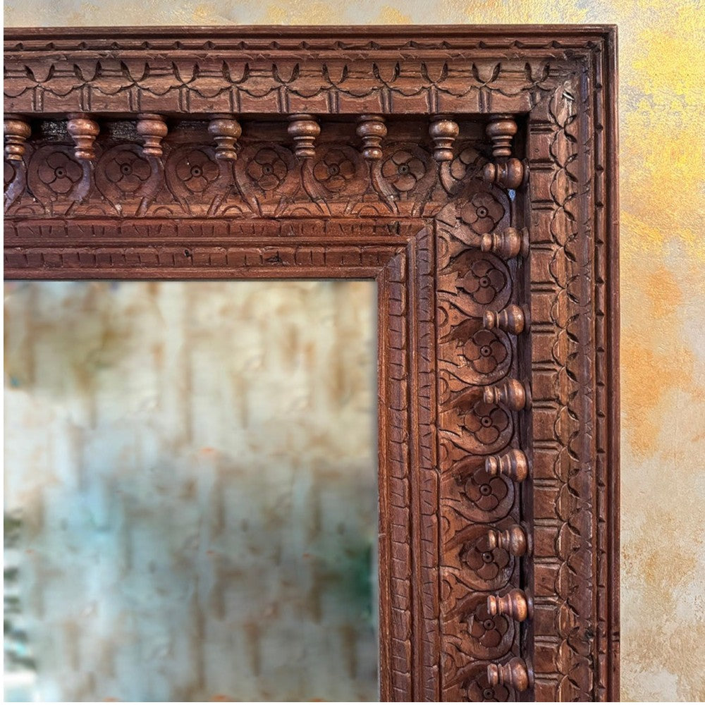 Large vintage mirror with carved wood detailing