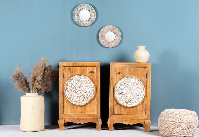 bedside table,
bedroom,
nightstand,
vintage bedside table,
rattan bedside table,
antique home decor,
white nightstand,
mid century modern dresser,
twin size bed,
room designer,
