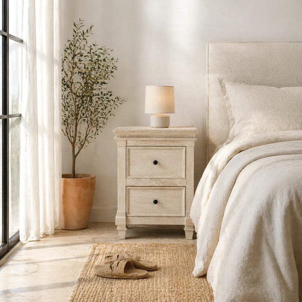 bedside table,
bedroom,
nightstand,
vintage bedside table,
rattan bedside table,
antique home decor,
white nightstand,
mid century modern dresser,
twin size bed,
room designer,