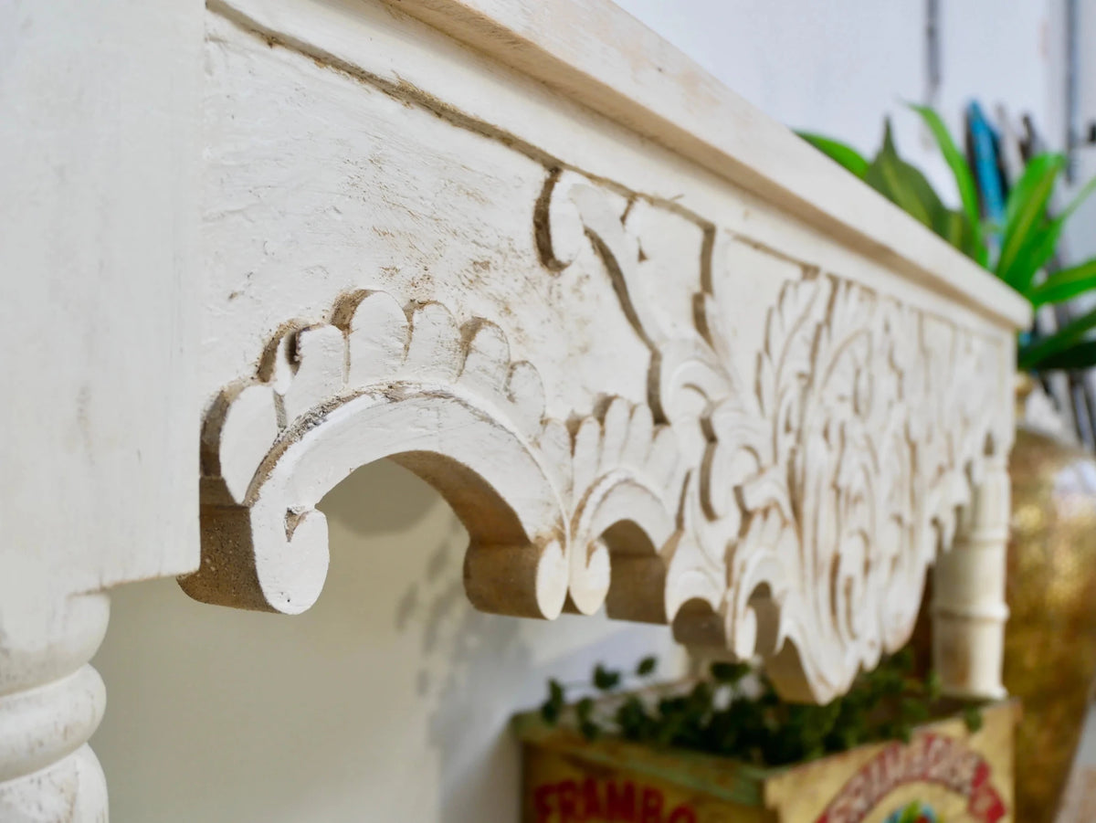 Dum Dum Hand-Carved White Scroll Console Table - DOBRI ARTS AU