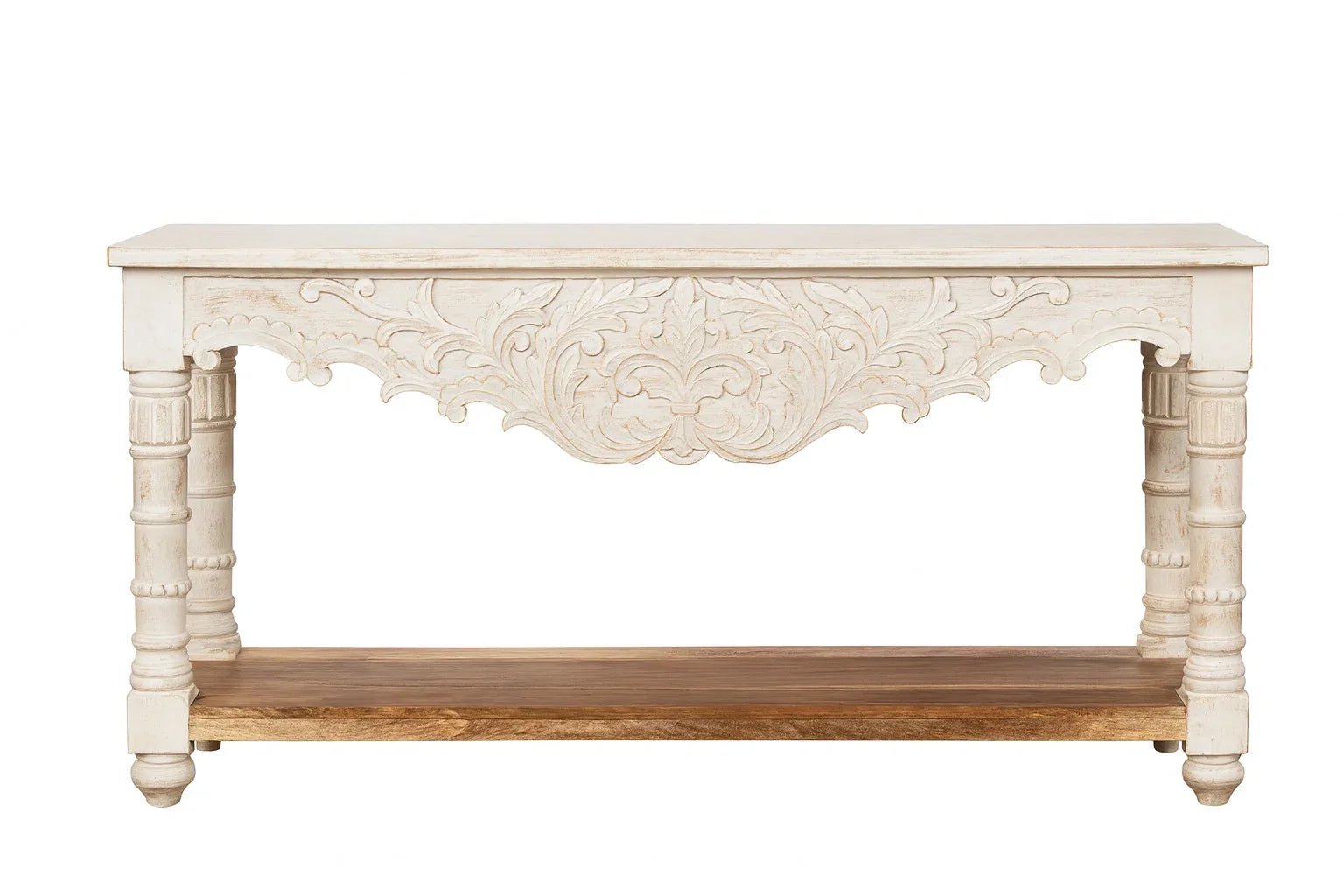 Dum Dum Hand-Carved White Scroll Console Table - DOBRI ARTS AU
