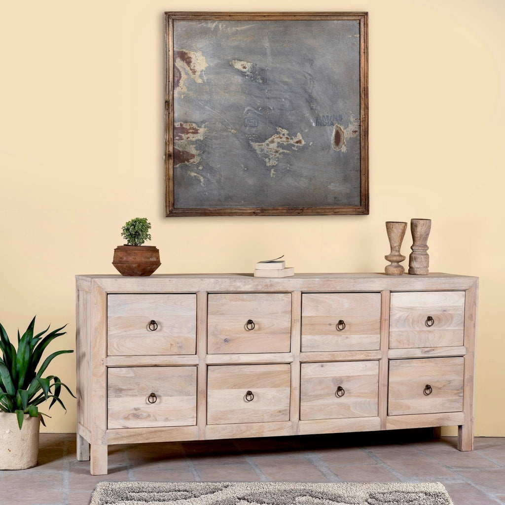 Dune Sideboard | Sandblasted Solid Mango Wood | 8 Drawer Storage Cabinet | Handcrafted in Jodhpur - DOBRI ARTS AU