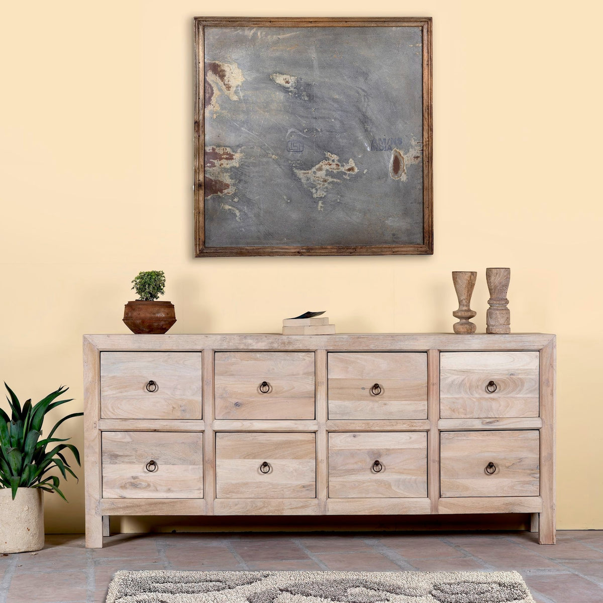 Dune Sideboard | Sandblasted Solid Mango Wood | 8 Drawer Storage Cabinet | Handcrafted in Jodhpur - DOBRI ARTS AU