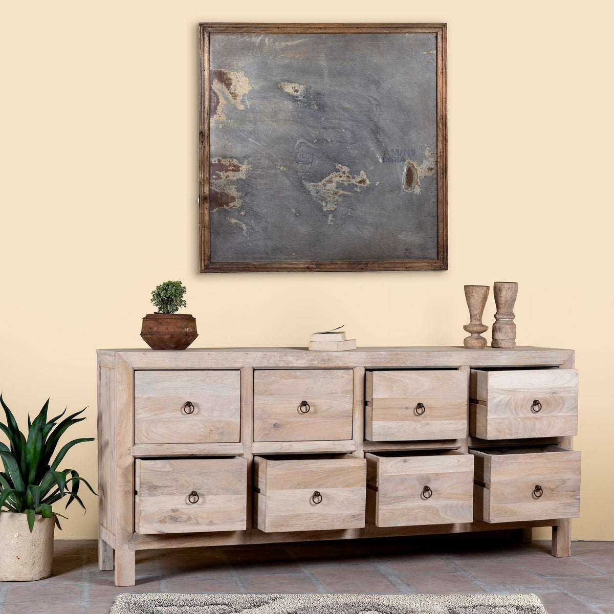 Dune Sideboard | Sandblasted Solid Mango Wood | 8 Drawer Storage Cabinet | Handcrafted in Jodhpur - DOBRI ARTS AU