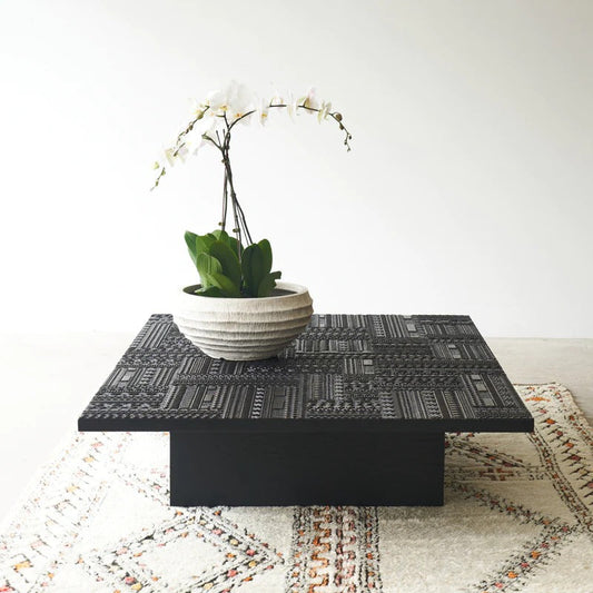 Ebony Tribal Hand-Carved Low Coffee Table