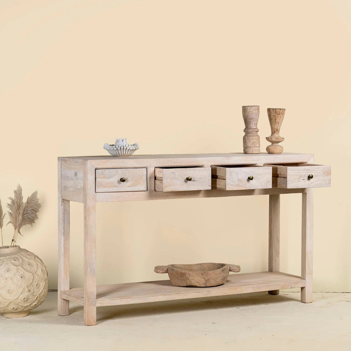 Elara Mango Wood 4-Drawer Console Table - DOBRI ARTS AU