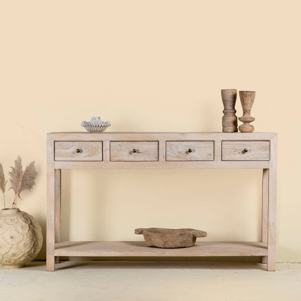 Elara Mango Wood 4-Drawer Console Table - DOBRI ARTS AU