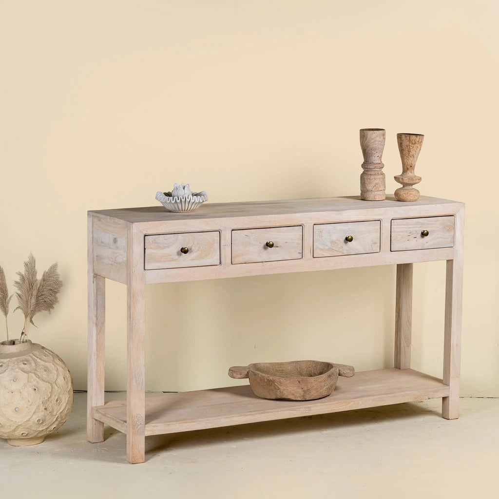 Elara Mango Wood 4-Drawer Console Table - DOBRI ARTS AU