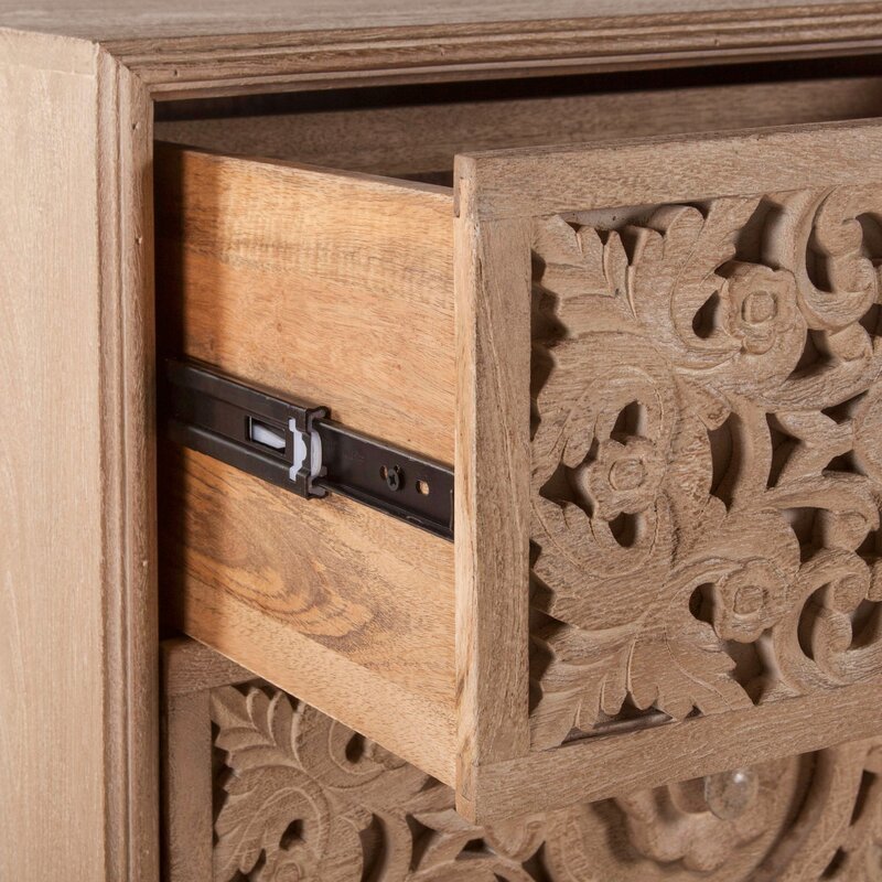 Elara Natural Mango Wood Bedside Table – Solid Wood Nightstand, Carved Leg Side Table & Bedroom Accent Cabinet - DOBRI ARTS AU