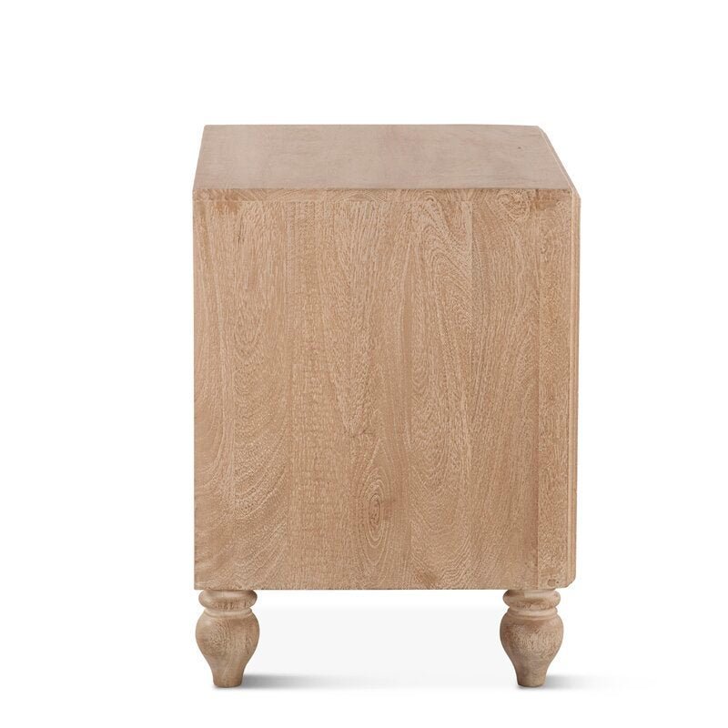 Elara Natural Mango Wood Bedside Table – Solid Wood Nightstand, Carved Leg Side Table & Bedroom Accent Cabinet - DOBRI ARTS AU