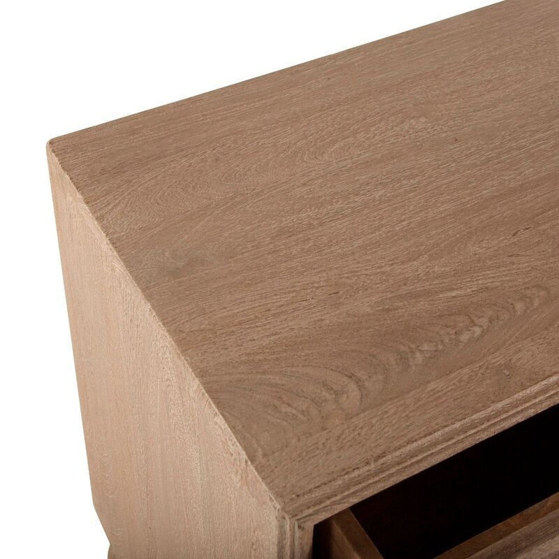 Elara Natural Mango Wood Bedside Table – Solid Wood Nightstand, Carved Leg Side Table & Bedroom Accent Cabinet - DOBRI ARTS AU