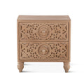 Elara Natural Mango Wood Bedside Table – Solid Wood Nightstand, Carved Leg Side Table & Bedroom Accent Cabinet - DOBRI ARTS AU