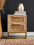 Elara Natural Mango Wood & Rattan Side Table – Woven Accent Nightstand with Iron Base & Open Shelf - DOBRI ARTS AU