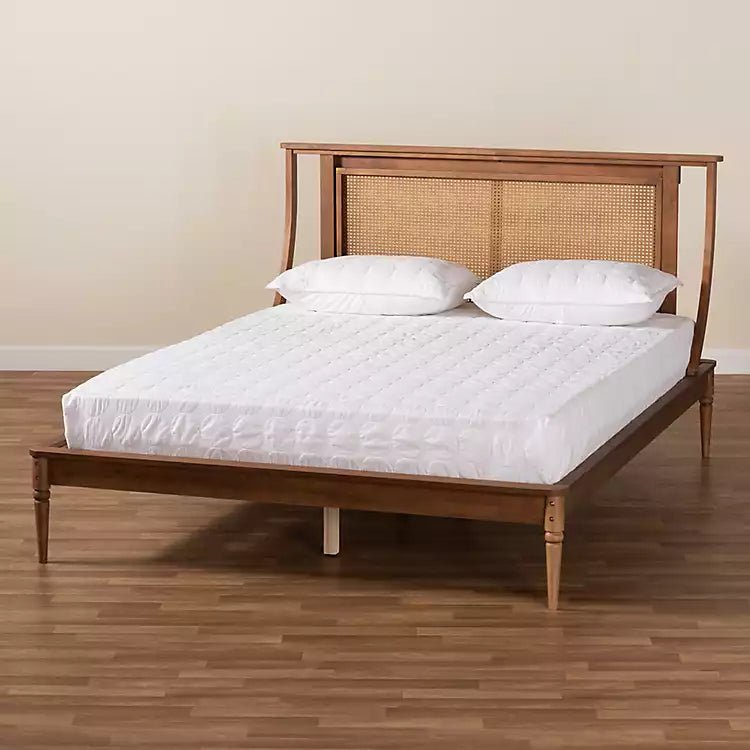 Elara Natural Rattan Bed – Solid Wood Canopy Style Bed Frame with Woven Rattan Headboard - DOBRI ARTS AU