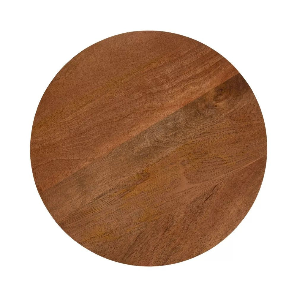 Elara Solid Mango Wood Round Side Table – Mid-Century Natural Wood Accent Table with Sculptural Cut-Out Legs - DOBRI ARTS AU