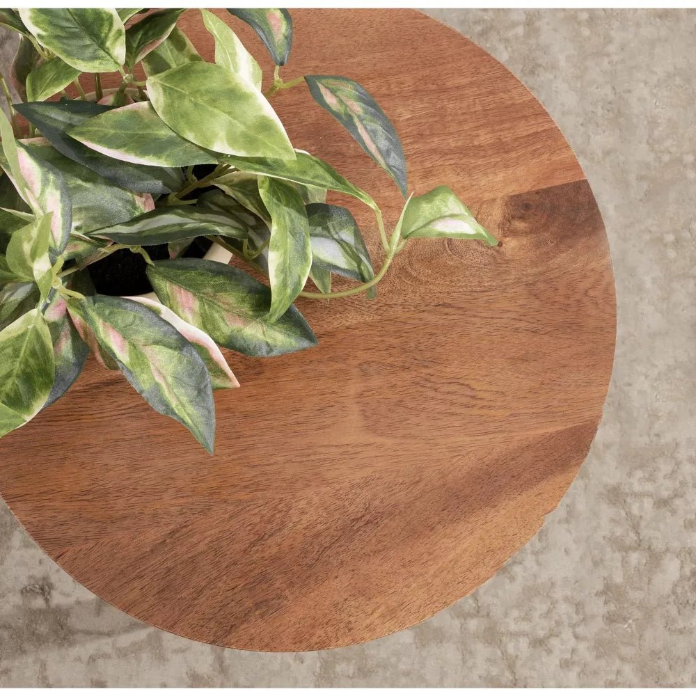 Elara Solid Mango Wood Round Side Table – Mid-Century Natural Wood Accent Table with Sculptural Cut-Out Legs - DOBRI ARTS AU