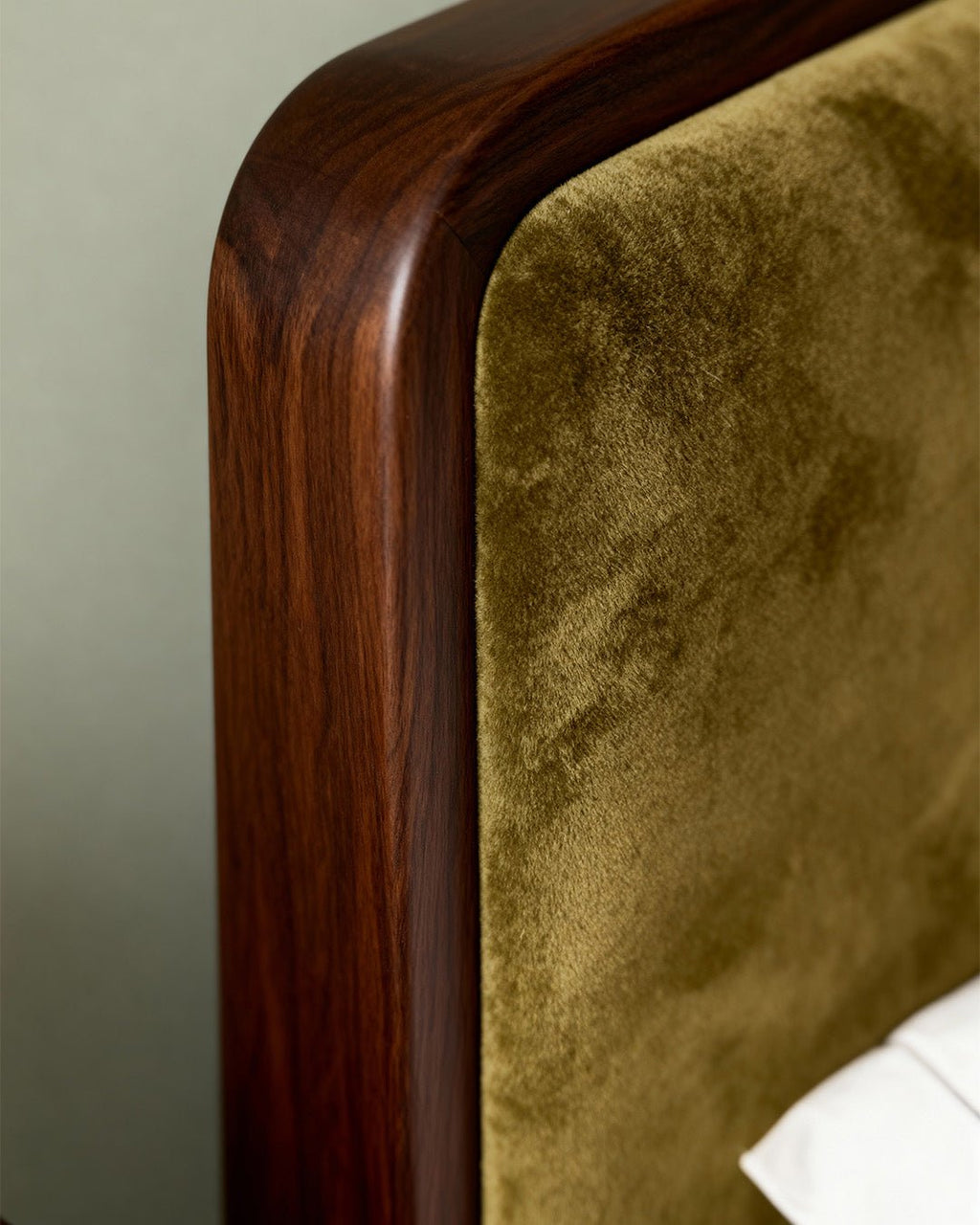 Elowen Olive Green Velvet Bed – Solid Sheesham Wood Frame with Upholstered Headboard & Footboard - DOBRI ARTS AU